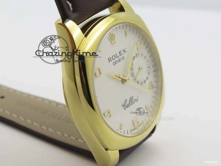 On YG A2824 Leather Brown Dial Date Cellini Strap Numeral White 0318